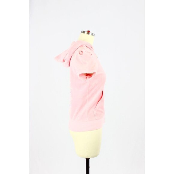 JUICY COUTURE Pink Cotton Velour Crystal Embellished Zip Up Hoodie, Size M - Picture 2 of 14